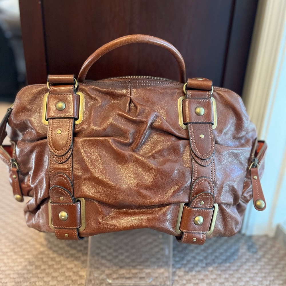 Hype brown leather top handle satchel